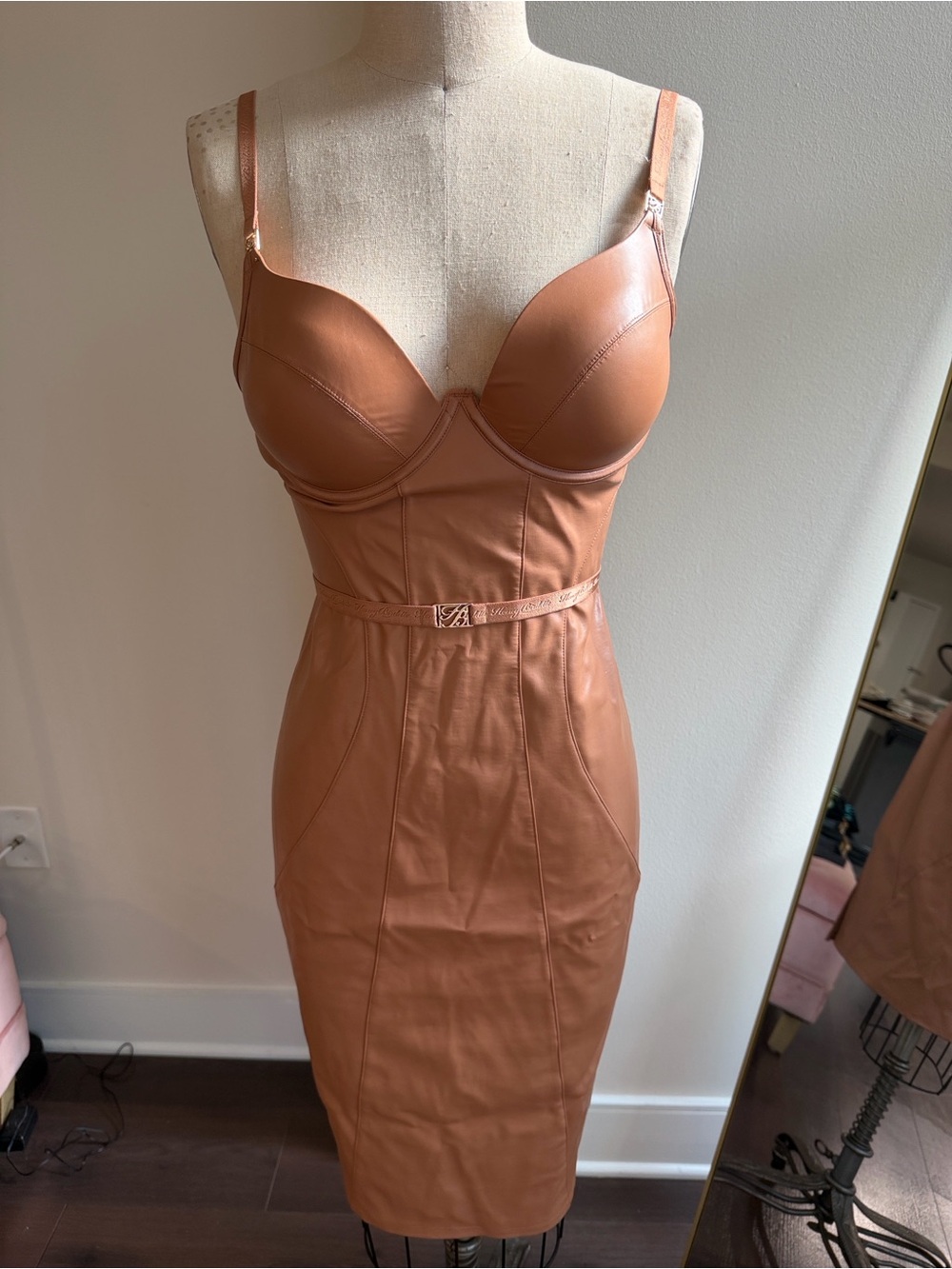 Honey Birdette - Emily Toffee Leather Dress 34D